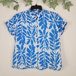 Rachel Zoe Size M Blue White Linen Boxy Relaxed Fit Women's Top Blouse